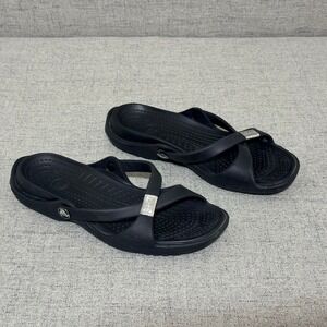 Crocs Women Shoe 8 Black Cleo Comfort Flat Sandals  Slip On